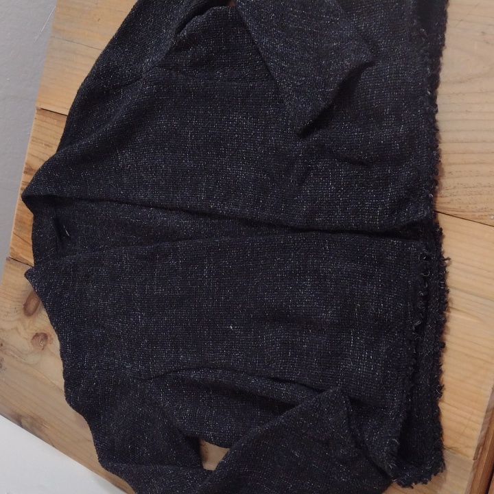 Eileen Fisher Black Tweed Wool & Linen Blend Open Cardigan Sweater Size L